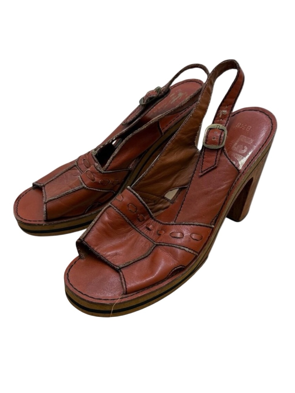 Vintage 70s Brazilian Latinas Platform Clog Sandals Leather Slingback Brown